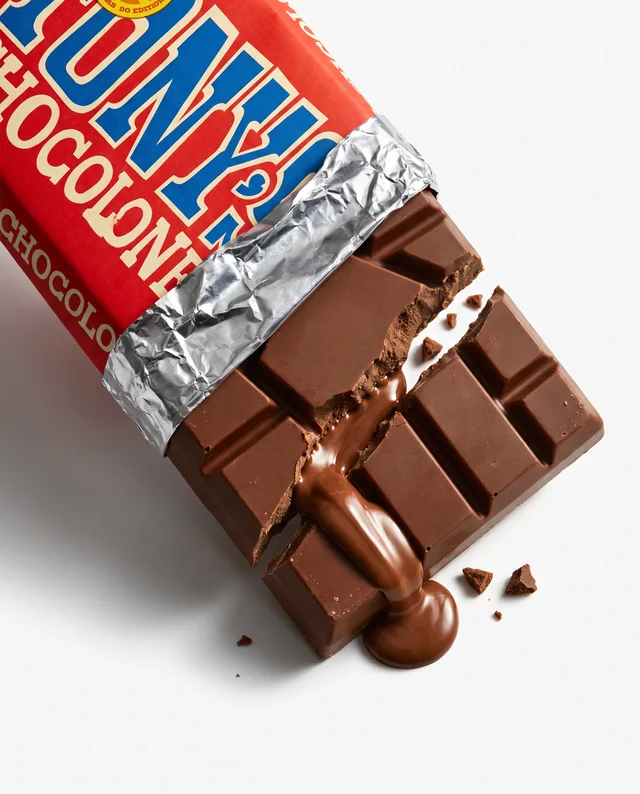 Tony’s Chocolonely packaging with fractured chocolate and a molten centre